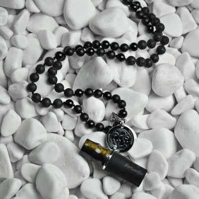 Персональний мундштук Personalka Stone з намистами з натурального каменю v2 (Чорний, Золото)