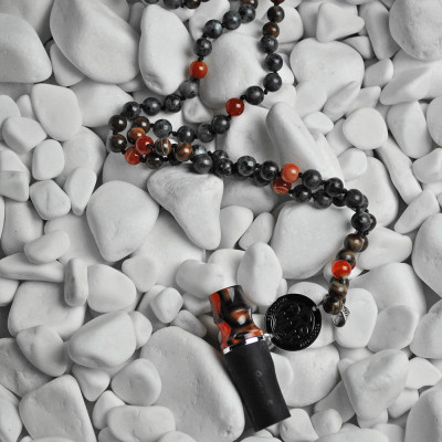 Персональний мундштук Personalka Stone з намистами з натурального каменю (Сірий, Помаранчевий)