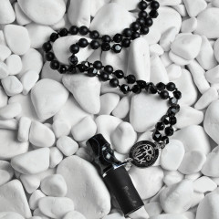 Персональний мундштук Personalka Stone з намистами з натурального каменю (Чорний з білими лініями)