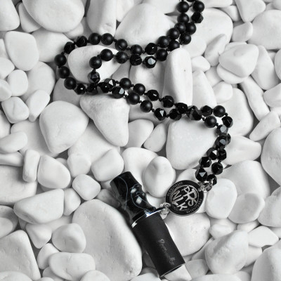 Персональний мундштук Personalka Stone з намистами з натурального каменю (Чорний з білими лініями)