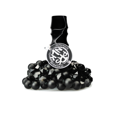 Персональний мундштук Personalka Stone з намистами з натурального каменю (Чорний з білими лініями)